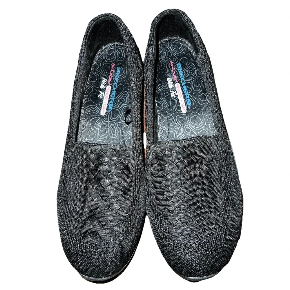 Skechers Air-Cooled Memory Foam Black Slip-On Women's Walking Shoes 10 EW